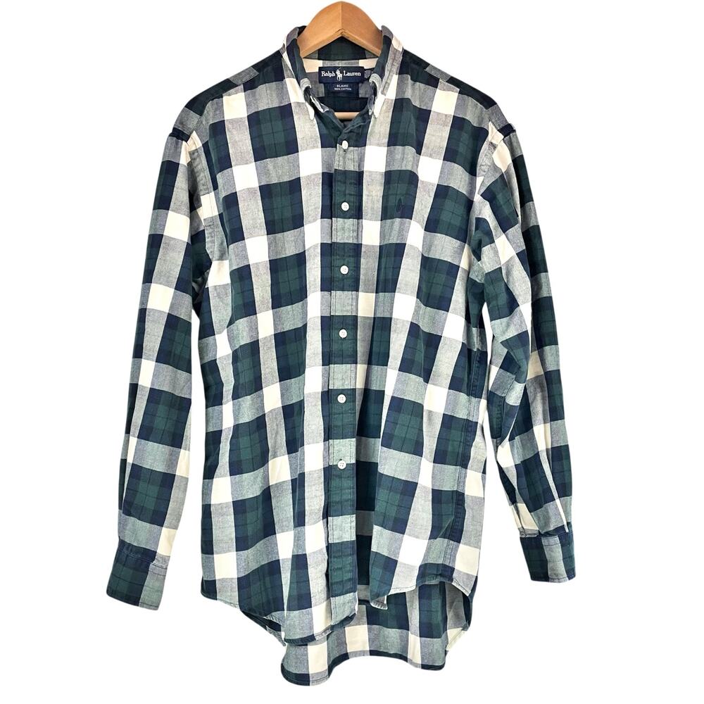 RALPH LAUREN Men’s Blaire Long-Sleeve Plaid Flannel Button-Up Shirt M Navy/Green